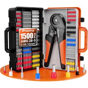 Preciva Ferrule Crimping Tool Kit with 1500PCS Wire Connectors, Hexagonal Crimping Pliers for AWG 28-5 Crimper Adjustable Ratcheting Wire Crimping Tool