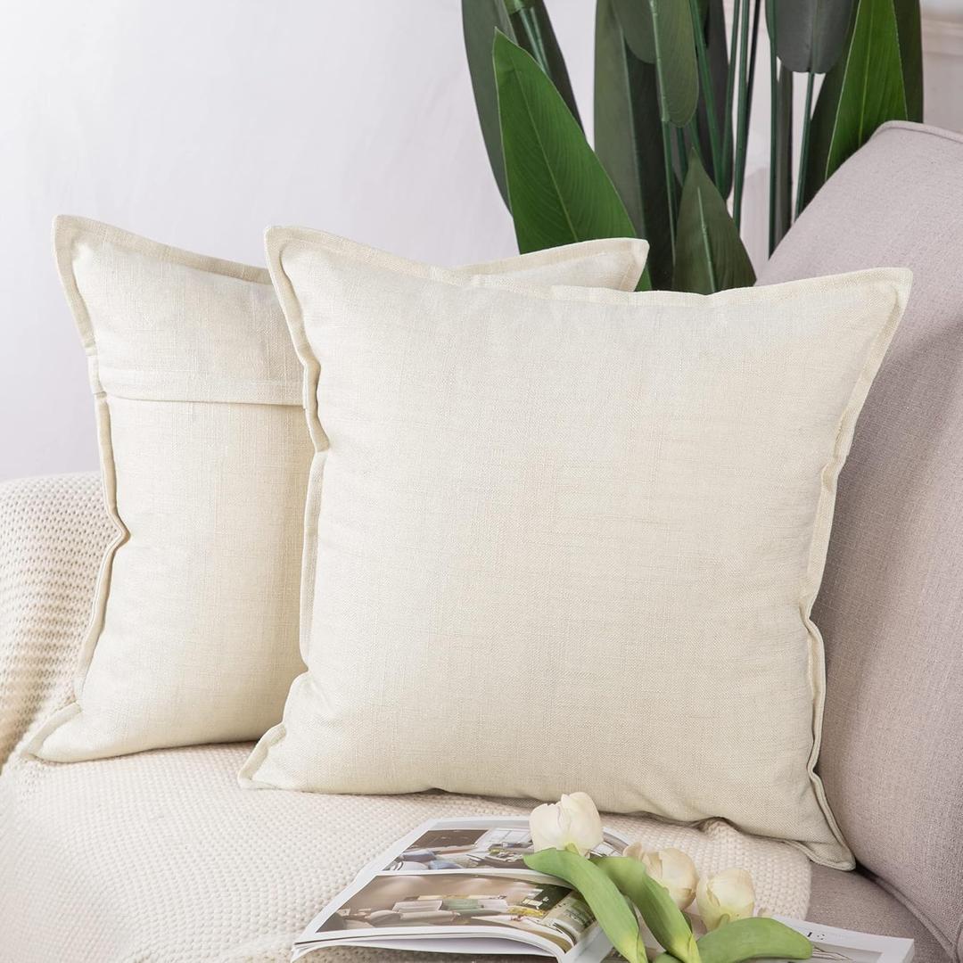 MADIZZ Set of 2 Linen Throw Pillow Covers 20x20 Inch White Soft Decorative Cushion Cover for Sofa Bedroom Pillow Shell