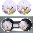 2 x Lavender Butterfly Cute Cat Car Coasters for Cup Holders,2 Pack Car Cup Holder Coasters for Car,Ceramic Absorbent Car Coaster with A Finger Notch and Cork Base,Car Interior Accessories for Women Men