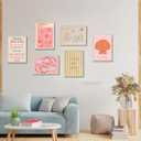 2 x Pink Beach Preppy Canvas Wall art Summer Starfish Shells Postcard Pictures Paintings Pre-College Students Vacation Aesthetics Posters Prints for Girls Apartment Dorm Home Bathroom Decoration Unframed (8x10Poster)