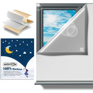 NIGHTON Portable Blackout Curtains 40"57" Strong Hook and Loop Tape Strips with Adhesive,Blackout Shades That can be Cut,100% Blackout Material Window Blinds for Baby Nursery or Travel Use-White-V4