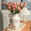 Farmhouse Ceramic Vase with Handle,9.7 inch Handcrafted Vintage Terracotta Pottery Vases for Shelf Decor, Coffee Table Styling, or Bedroom Accent