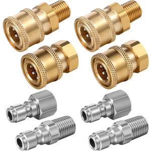 Shimeyao 4 Sets NPT 1/4 Inch Pressure Washer Coupler Quick Connect Plug Male Female 1/4 Quick Connect Fittings Pressure Washer Adapters Accessories(1/4 Internal and External Thread)