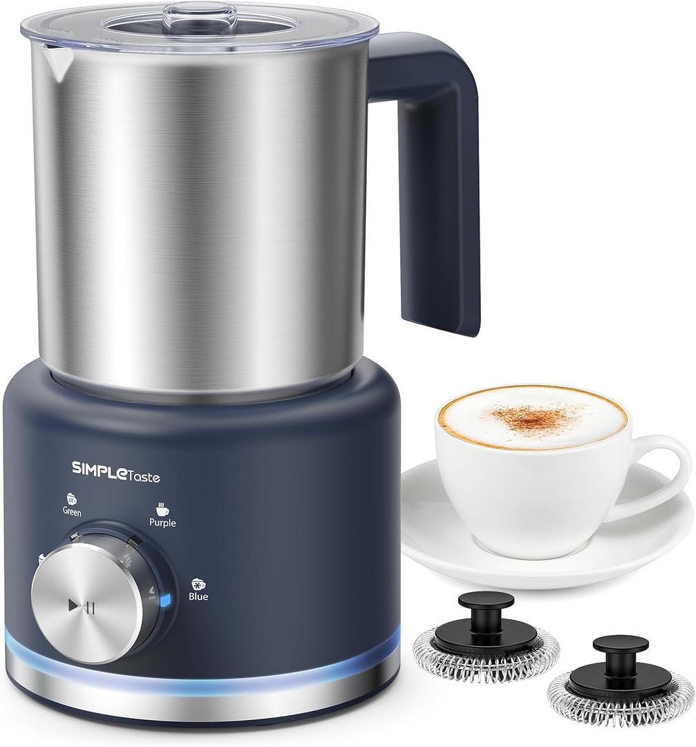 SIMPLETASTE Milk Frother, 4 in 1 Electric Milk Steamer, 16.91oz/500ml Automatic Warm and Cold Foam Frother for Coffee, Latte, Macchiato, Cappuccino, Hot Chocolate, Easy to Clean, Dark Blue