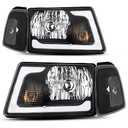 ALZIRIA Headlight Assembly Fit For 2001-2011 Ranger LED DRL With Corner Light 01 02 03 04 05 06 07 08 09 10 11 Ranger Headlamp Driver And Passenger Side (Black Housing Clear Reflector)