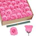Rzoukler Artificial Roses, 30PCS Pink Roses Glitter Roses Bouquet Fake Roses Artificial Flowers for Wedding Bouquet Party Christmas Home Decor(Pink)