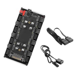 YACSEJAO Case Fan Hub, 12V 4Pin PWM + 4Pin RGB 2 in 1 Controller with SATA Power CPU Cooling Fan Addressable RGB Lighting for Computer 4pin RGB LED Cooling Fan