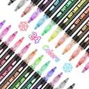 Shimmer Markers Double Line Outline Markers, 24 Color Squiggles Set for Drawing, Art School Supplies, Cards Lettering, Gift for 4-12 Year Old Girl