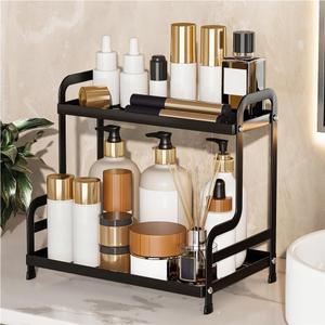 2-Tier Metal Countertop Organizer, Iron Storage Rack for Kitchen and Bathroom, Bathroom Countertop Shelves, Metal Sink Storage Shelves for Vanity Storage (Black)