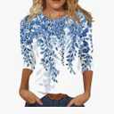 HTHLVMD Womens 3/4 Sleeve Tops 2025 Spring Summer Crewneck Print Causal Loose Fit Three Quarter Sleeve T Shirts for Women S