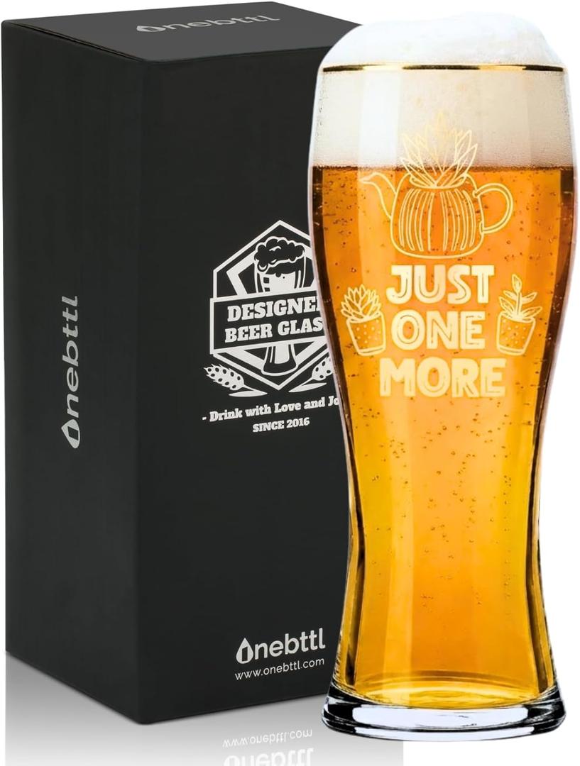 Onebttl Gardening Gifts for Men, Plant Lovers, Unique Garden Gifts for Gardeners - Just One More Beer Glass 450ml/15oz - Beer Glass Gifts for Father's Day, Christmas, Thanksgiving