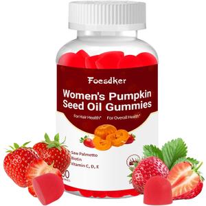 3 x Women's Hair Health Pumpkin Seed Oil Gummies with Saw Palmetto,Biotin,Vitamin C, D, E,for Hair & Skin & Daily Overall Health,Strawberry Flavor, 60 Count