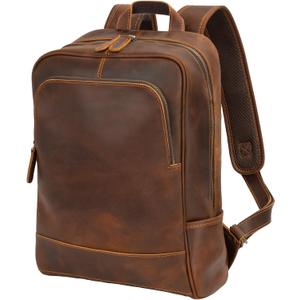 Leather Backpack for Men 15.6" Laptop Backpack 100% Madagascar top-Grain Leather Backpack Brown Medium Size