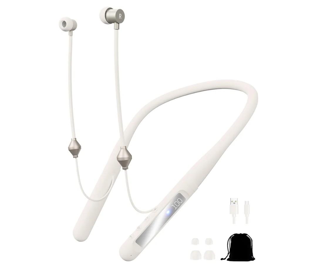 Air Tube Bluetooth Headphones with LED Battery Display,EMF Free Neckband Wireless Earbuds with 25H Playtime,HD Bass Airtube Headphone Emf Free with Mic And Controls,Airtube Earbuds For Sleep,Work,Gym