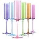 Physkoa Colored Champagne Flutes Set 6 - Glass Champagne Glasses with Multi Color,LeadFree Crystal Colorful Champagne Glasses for Birthday,Wedding,Bridal Shower