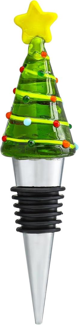 4.5'' Glass Christmas Tree Stoppers Reusable Bottle Stoppers for Bottles Beverage Decorations Xmas Party Favors Art Decor