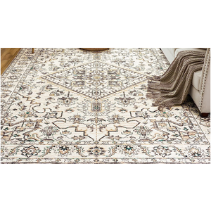 VK VK·LIVING Machine Washable Rug 8'x10' Vintage Design Washable Area Rugs with Non Slip Bottom for Living Room Bedroom Traditional Woven Carpet Stain Resistant Home Decor Office Boho Rug,Cyan&White