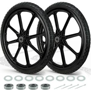 20 Flat Free Wheelbarrow Wheels and Tires, with 2.45 Centered Hub, 5/8 Extra 3/4Bearing, Compatible with Rubbermaid Wheelbarrow wheels, Garden Carts (2 pcs) (black)