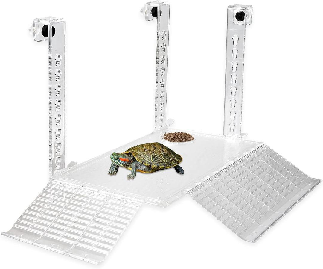 Acrylic Turtle Dock Basking Platform - 14 Inch Effortless and Sturdy Dock for Aquatic Turtles, No Screwdriver Required, Innovative Turtle Tank Fixture for Safety and Durability