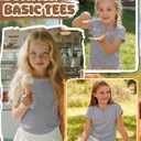 Girl's Short Sleeve Shirts Henley Round Neck Button up Tops Loose Fit Summer Basic Tees (Gray)