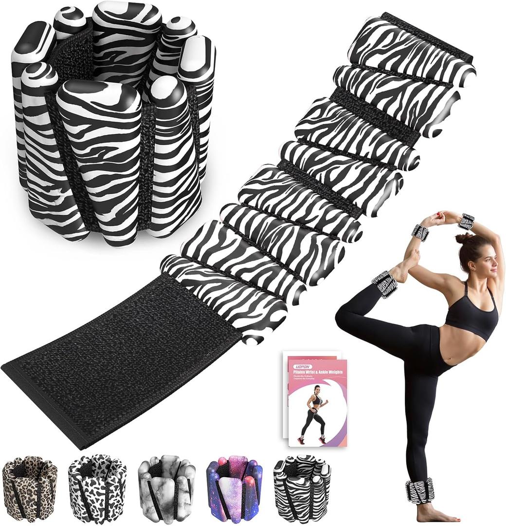 Wrist Ankle Weights for Women Set of 2, Adjustable Silicone Weighted Bangles, Wearable Ultra-durable Strips Weight Bracelet 2 lbs/4 lbs for Yoga, Pilates, Barre, Walking, Arm & Leg Workout (2 lbs Pair (1lb Each), Zebra Stripe)