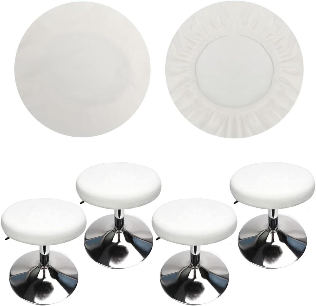 Velvet Round Stool Cover 12-16 inch/30-40cm Bar Stool Covers Round, Luxurious Fabric Stretchable Wrinkle Resistant Washable Dustproof (4, White)