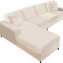 NAISI Sectional Couch Covers 8 Pieces Velvet Couch Cushion Covers L Shape Soft Stretch Sofa Slipcovers with 2pcs Pillowcases for Left/Right Chaise Sectional Couch(3 Seater+1 Chaise+4 Back,Beige)