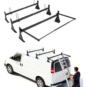 hightall Universal Van Ladder Rack with Roller,Adjustable Length 57-70" with Cargo Stoppers for Van with Rain Gutter,Compatible with Chevy Express 1500 2500 3500 Ford Econoline GMC Savana