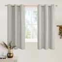 LAMIT Light Grey Linen Curtains 48 inch Length for Small Windows, Grommet Light Filtering Linen Textured Drapes for Bedroom/Kitchen/Bathroom, 2 Panels Set, W42 x L48