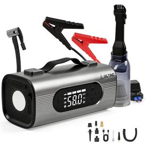 8 in 1 Jump Starter with Air Compressor 2000A Mini Vacuum Cleaner, 12V Batterty Jumper Starter Portable (All Gas/10L Diesel)150PSI Air Pump for Inflation/Deflation Tire Inflator with 4 Modes LED Light