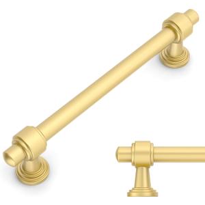 Amerdeco 10 Pack Brushed Gold Cabinet Pulls 5 Inch(128mm) Hole Center Drawer Pulls Cabinet Hardware Kitchen Cabinet Handles for Bathroom Dresser Pulls ZH0069