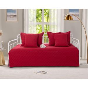 5-Piece Burgundy Red Daybed Cover Set, Twin Daybed Bedding Set for All Seasons, Lightweight Comforter Bedspread, Geometric Print Day Bed Cover with 4 Pillow Shams, 39"x75"