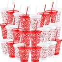 FoldTier 24 Pack Christmas Snowflake Cups Bulk Gifts 16oz Snowflake Reusable Plastic Cups with Lids and Straws Winter Tumblers for Christmas Winter Wonderland Party(White, Red)