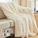 The Connecticut Home Co Throw Blanket Soft Fluffy Room Decor, Cozy Warm Throws for Bed, Couch, Gifts for Women, Bedroom Cute Aesthetic Blankets Shag and Sherpa, 65x50, Cream