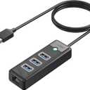 ORICO USB Hub Ethernet, 4 Port USB 3.0 Hub, USB-A to Gigabit Ethernet Adapter with 3 USB 3.0 Hub for Laptop, USB Hub 3.0 with RJ45 10/100/1000 Gigabit -PW3UR-05 (Black1M)