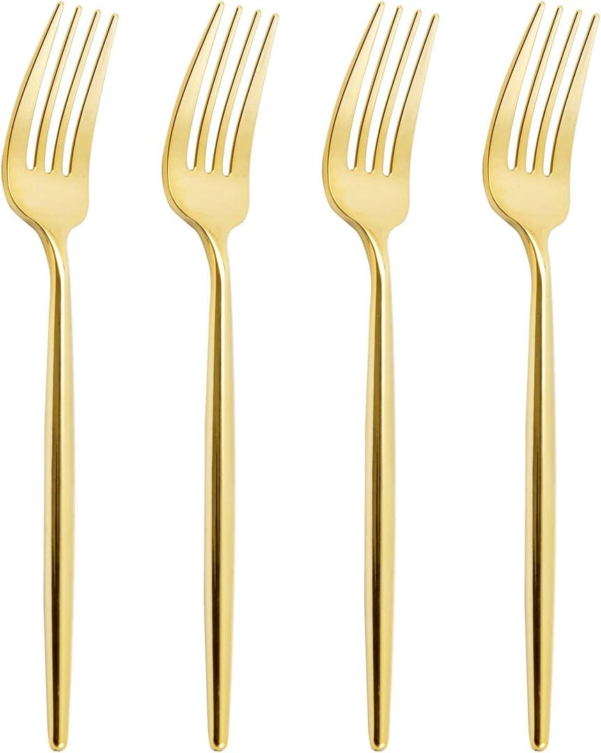 U-QE 180Pcs Gold Plastic Forks - 7.6 Inch Heavy Duty Plastic Forks, Heavyweight Gold Plastic Silverware Perfect For Parties & Weddings and Other Daily Events