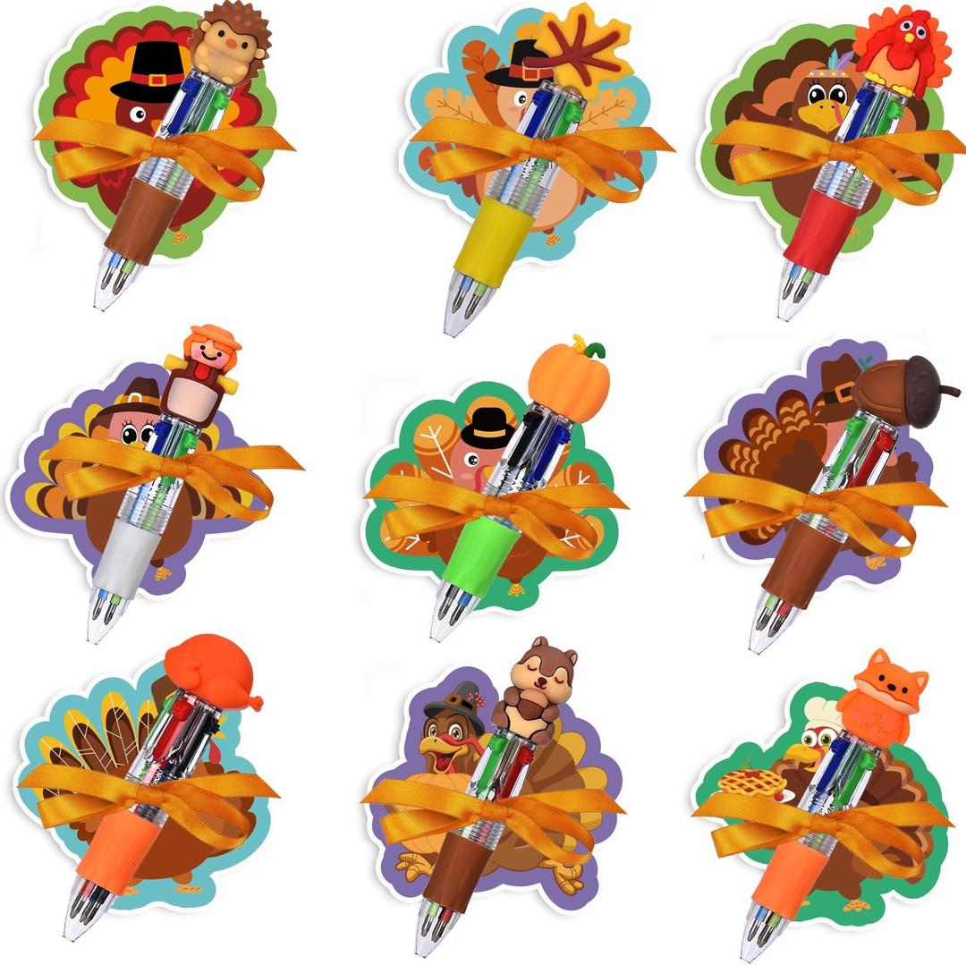 18Pack Fall Thanksgiving Sticky Notes and Pens Set,Thanksgiving Mini Ballpoint Pens Turkey Sticky Notes Pads with Ribbons Party Gifts Favors for Student Adults Office School Birthday Party Supplies