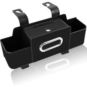 Car Back Seat Organizer with Multi-Pocket Design Leather Organizer with Cup Holders, Tissue Box, and Storage Hooks for Car Interiors - Universal Compatibility-Black (1 Pack)