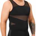 TAILONG Mens Compression Shirt Body Shaper Slimming Shirt Plus Size Gynecomastia Compression Tank Top (X-Large, Black)