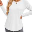 YUCOLEN Long Sleeve Shirts for Women Loose Fit Crewneck Side Split Curved Hem Basic Casual Tunic Tops to Wear with Legging (Large, White)