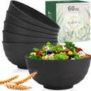Wrova Wheat Straw Bowls Set 60 OZ Unbreakable Large Cereal Bowls Set of 6 Microwave and Dishwasher Safe Bowls Big Bowls for Camping and Picnic BPA Free Soup Bowl for Serving Oatmeal and Salad, Black