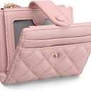 GAEKEAO Small Wallet for Women Slim Bifold Leather RFID Blocking Credit Card Holder Wallets Zipper Pocket Coin Purse with ID Window (Light Pink)