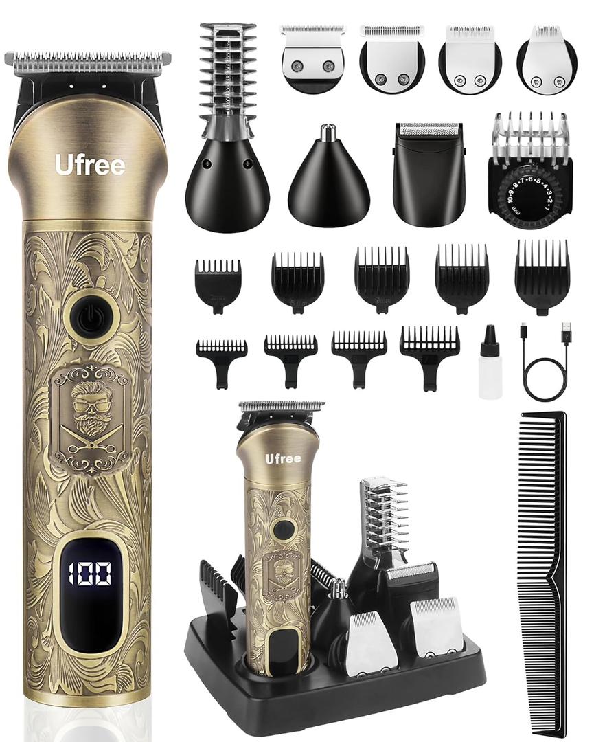 Ufree Beard Trimmer for Men, Electric Razor Shaver, Cordless Hair Clipper Shaving Kit for Mustache Body Nose Ear Hair Facial, Adjustable Beard Grooming Kit Birthday Gifts for Men (Bronze)