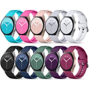 DaQin 10 Pack Bands Compatible with Samsung Galaxy Watch 7/6/5/4 40mm 44mm/Watch 6 Classic 43mm 47mm/Watch 5 Pro 45mm/Watch 4 Classic/Active 2 Band, 20mm Soft Silicone Sport Strap Wristbands Women Men (Small, Black/Navy Blue/White/Gray/Fuchsia/Plum/Pink Sand/Pine Green/Teal/Rose)