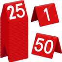 Tuanse Table Numbers 1-50 Acrylic Double Side Numbered Table Tents Restaurant Wedding Number Cards Signs for Banquets Party Wedding Reception(Red)