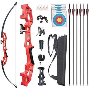 Monsour Archery Recurve Bow and Arrows Set for Adults Metal Riser 51" Longbow Kit Right Hand Straight Bow for Beginner Outdoor Hunting Shooting Practice (Red 40lb)