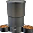 Gimars 5L Automatic Cat Feeder for 2 Cats, Programmable 1-6 Meals Cat Food Dispenser with Stainless Steel Bowl, Easy Setup, Dual Power Supply,10s Meal Call Timed Pet Feeder for Cats and Small Dogs (Black Two Bowls)