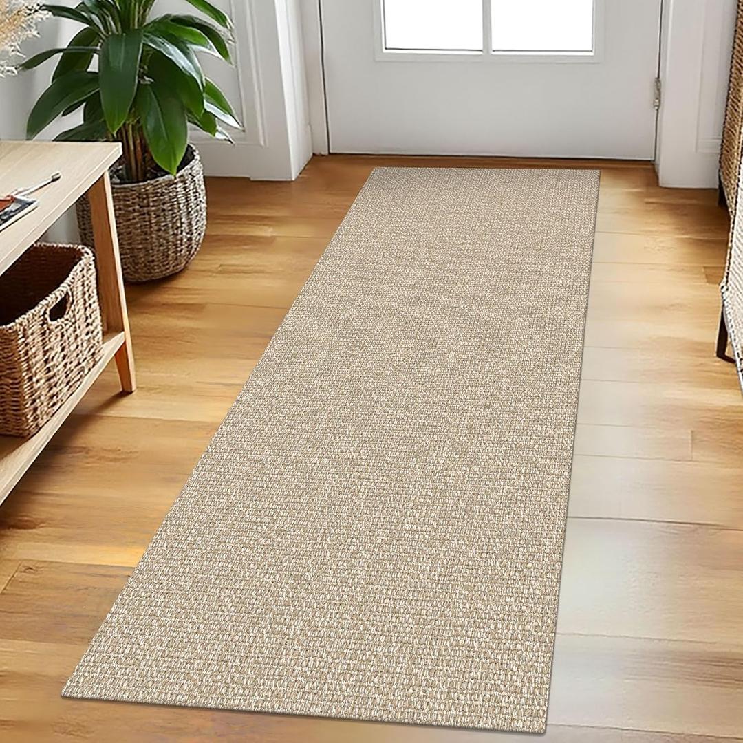 EARTHALL Washable Runner Rug 2x5 Ft Non Slip Runners for Hallways Cotton Rubber Backed Kitchen Runner Braided Indoor Floor Carpet Runners for Entryway, Hallway, Kitchen, Bedroom, Send/Beige