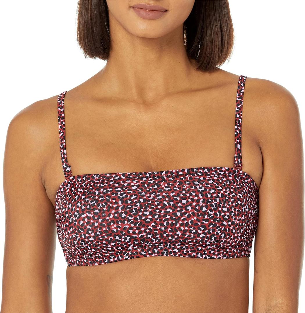 Amazon Essentials Women's Bandeau Swim Top (XX-Large, Brick Red Leopard)