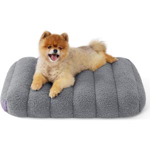 Lesure Cute Orthopedic Dog Bed for Small Dogs, Waterproof Chic Flat Pet Mat with Removable Washable Cover, Fuzzy Thick Egg Crate Foam Pet Mattress for Indoor Use (24" x 18", Grey)